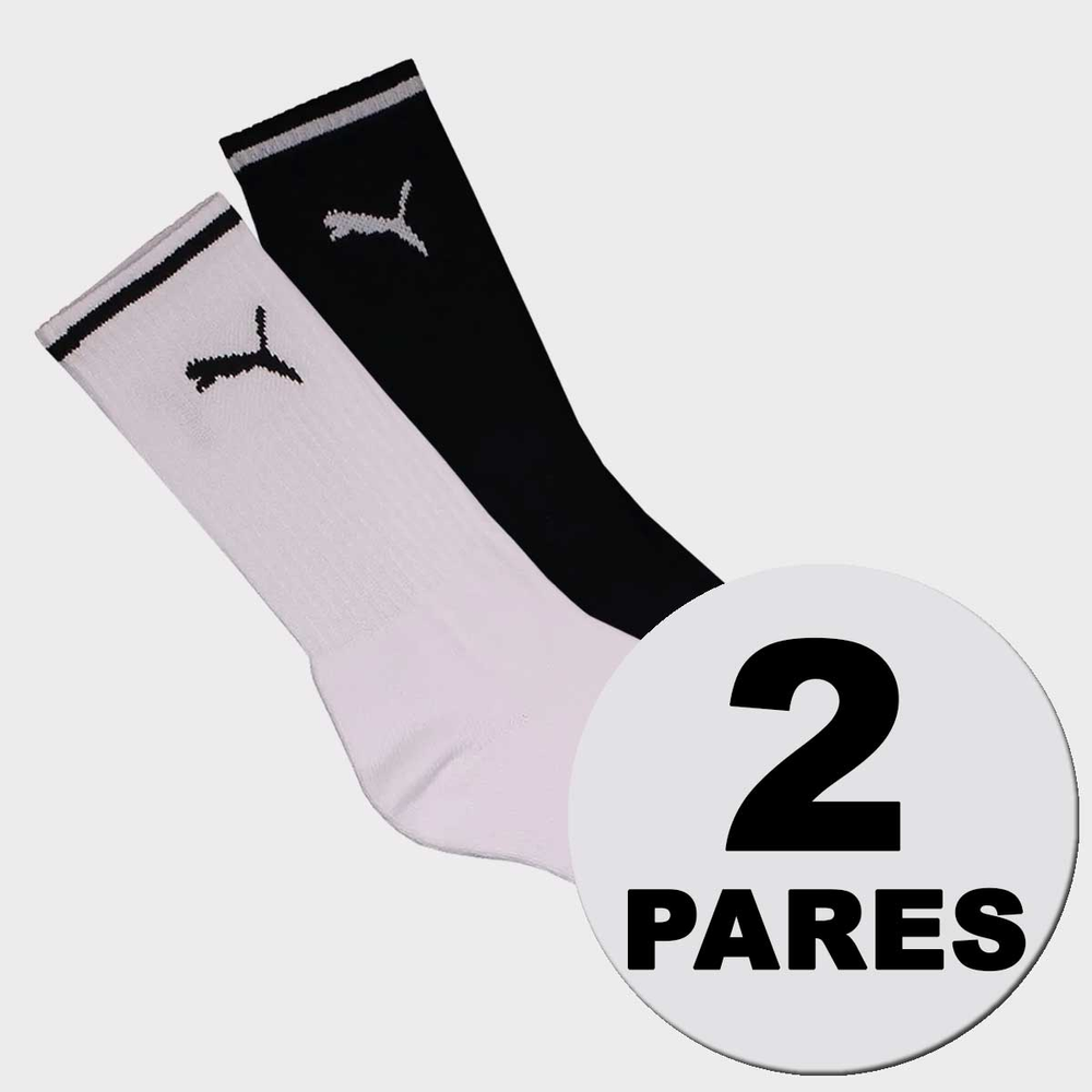 Kit Meia Puma Cano Longo 2 Pares Branca e Preta Kit Meia Puma Cano Longo 2 Pares Branca e Preta