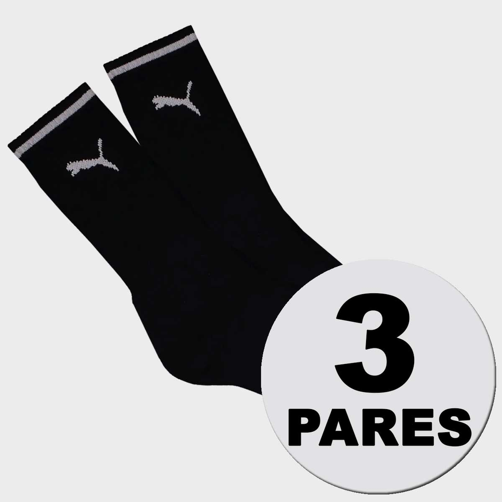 Kit Meia Puma Cano Longo 3 Pares Preta Kit Meia Puma Cano Longo 3 Pares Preta