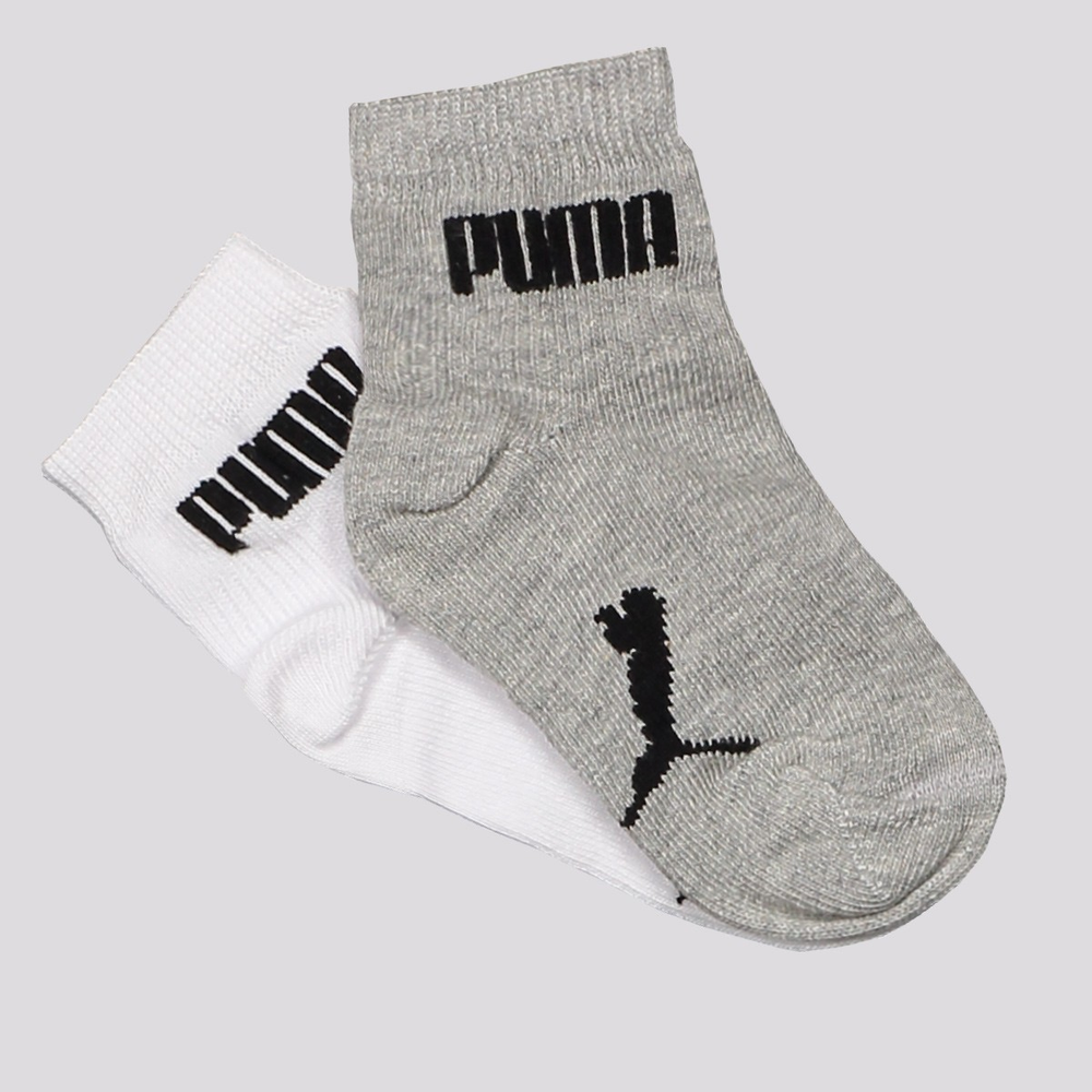 Kit Meia Puma Cano Médio 2 Pares Infantil Cinza e Kit Meia Puma Cano Médio 2 Pares Infantil Cinza e