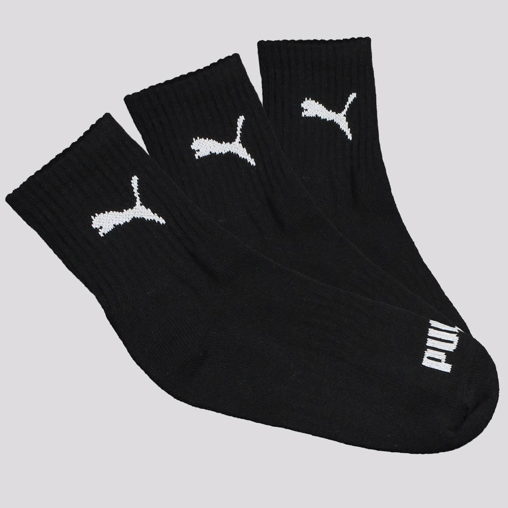 Kit Meia Puma Cano Médio 3 Pares Feminina Preta