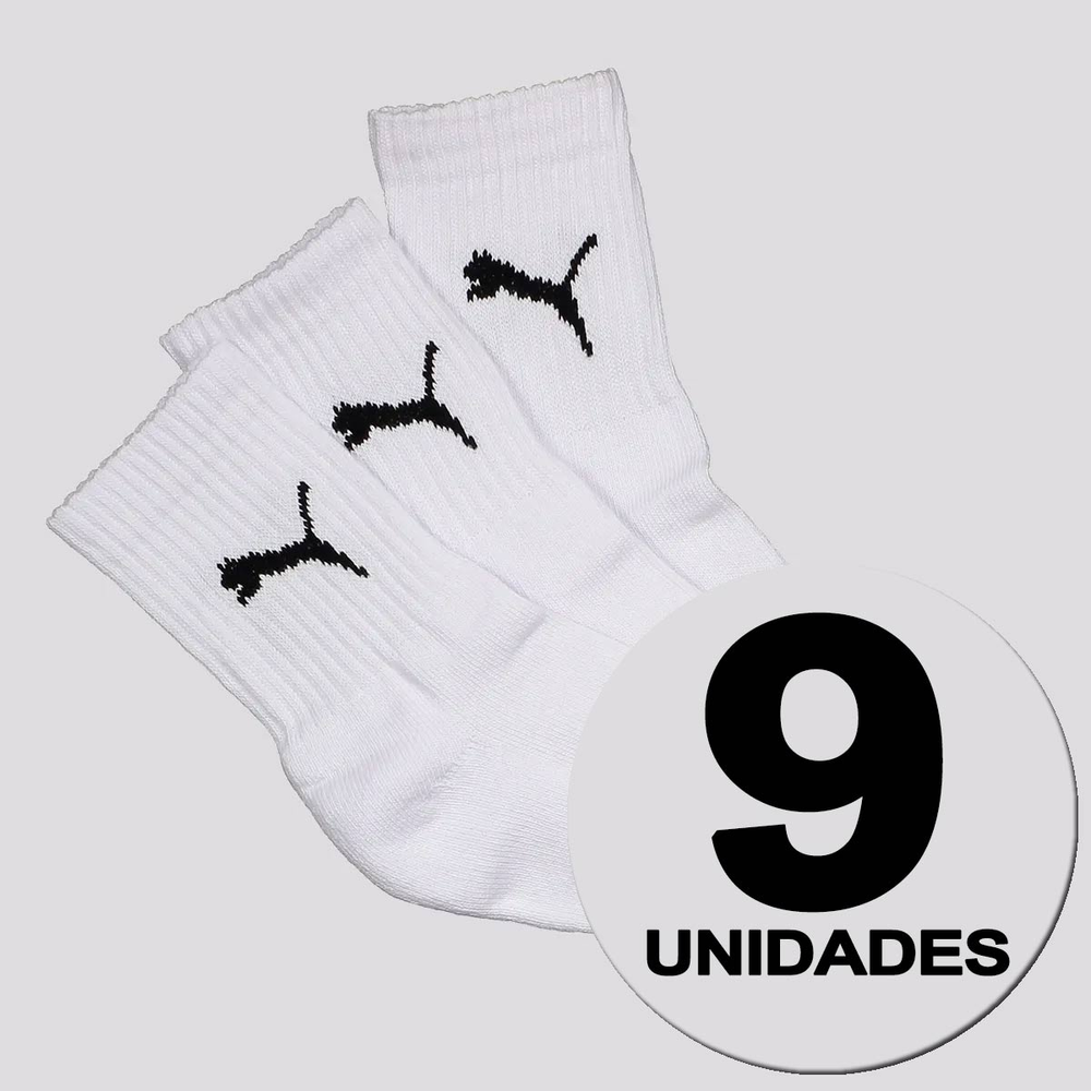 Kit Meia Puma Cano Médio 9 Pares Feminina Branca