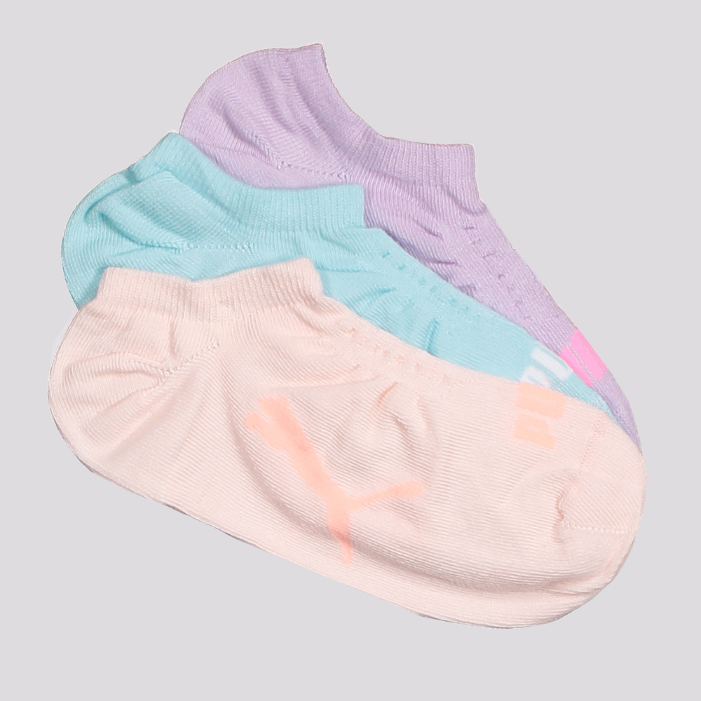Kit Meia Puma Sapatilha 3 Pares Feminina Lilás Azul e Rosa