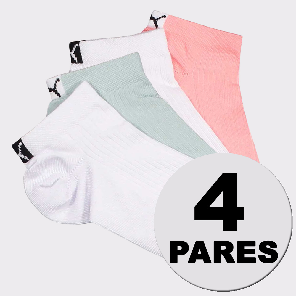 Kit Meia Puma Sapatilha 4 Pares Feminina Branca e Rosa e Verde