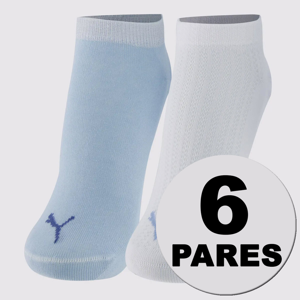 Kit Meia Puma Sapatilha 6 Pares Feminina Azul e Branca