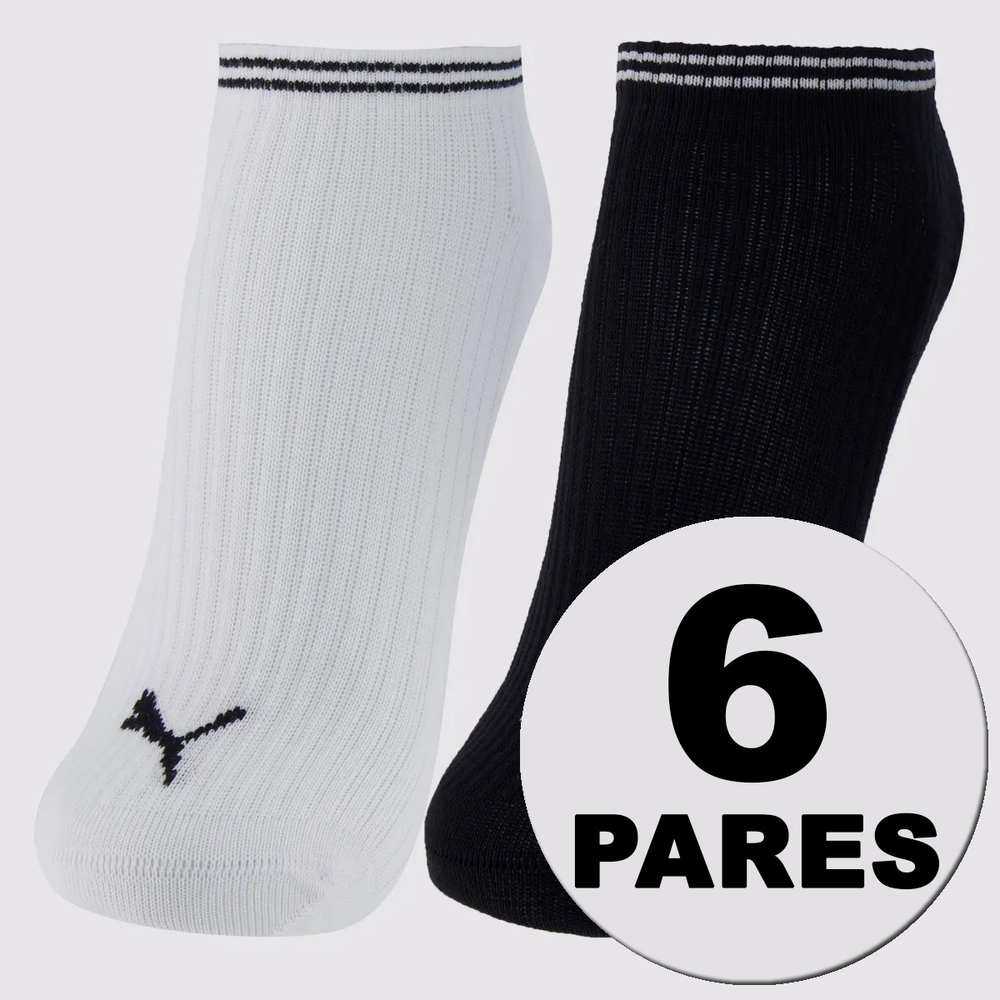 Kit Meia Puma Sapatilha 6 Pares Feminina Preta e Branca