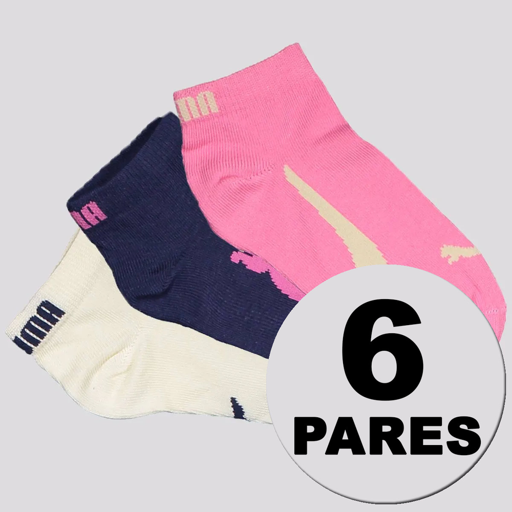 Kit Meia Puma Sapatilha 6 Pares Infantil Rosa Marinho e Off White