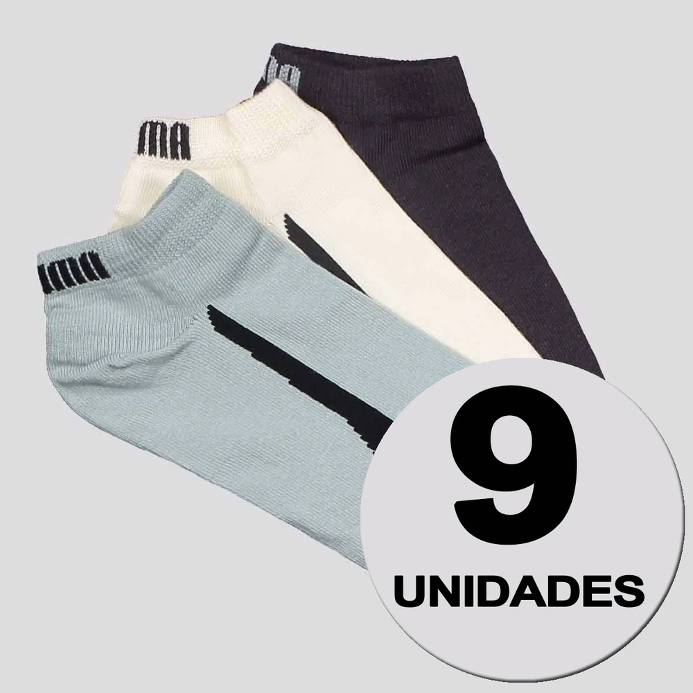 Kit Meia Puma Sapatilha 9 Bege Preta e Verde Kit Meia Puma Sapatilha 9 Bege Preta e Verde