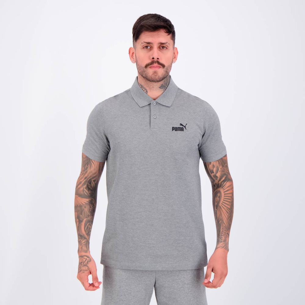 Polo Puma Essentials No. 1 Logo Pique Cinza Polo Puma Essentials No. 1 Logo Pique Cinza