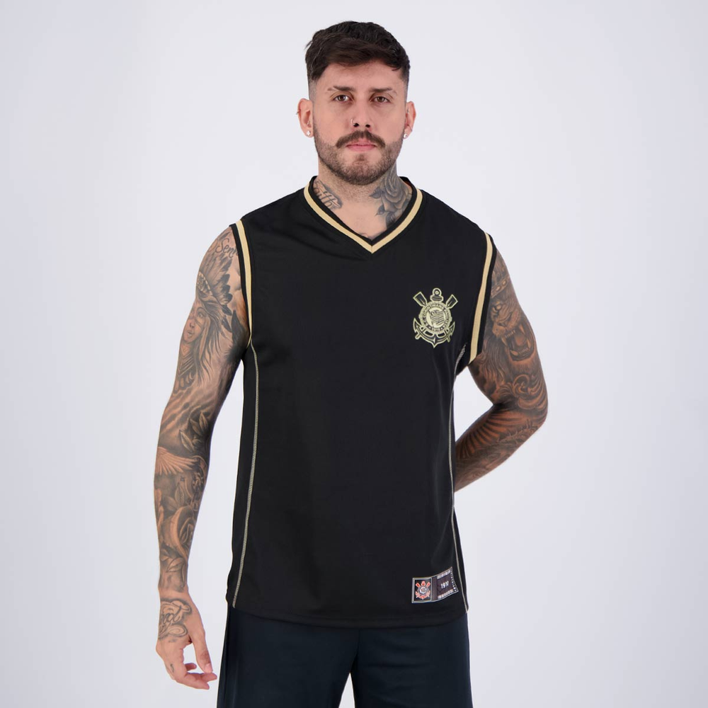 Regata Corinthians Basquete Helança Preta e Dourada Regata Corinthians Basquete Helança Preta e Dourada