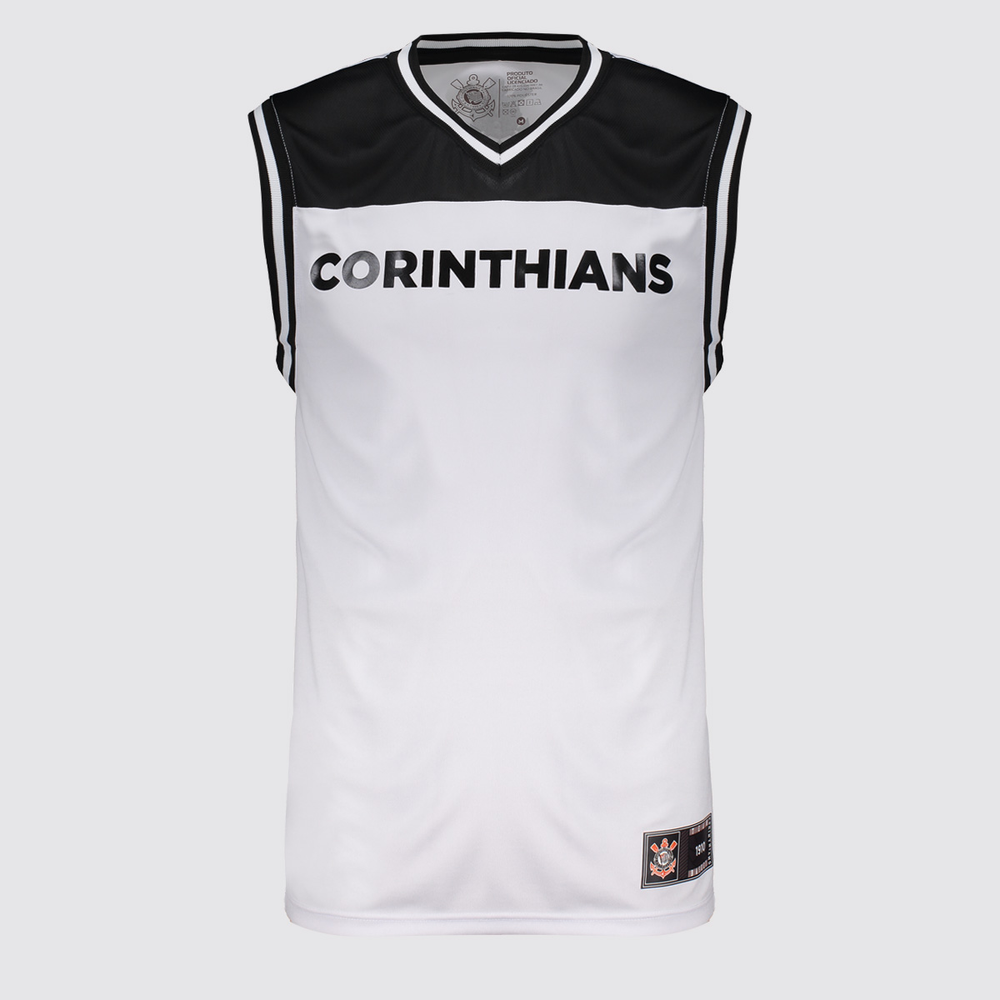 Regata Corinthians Basquete Logo Patch Branca Regata Corinthians Basquete Logo Patch Branca