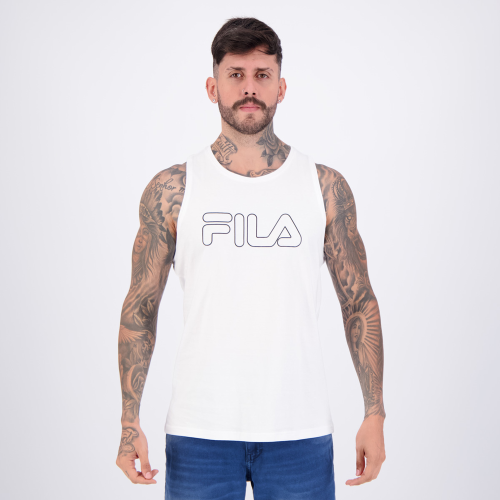 Regata Fila Letter Outline Branca e Preta Regata Fila Letter Outline Branca e Preta