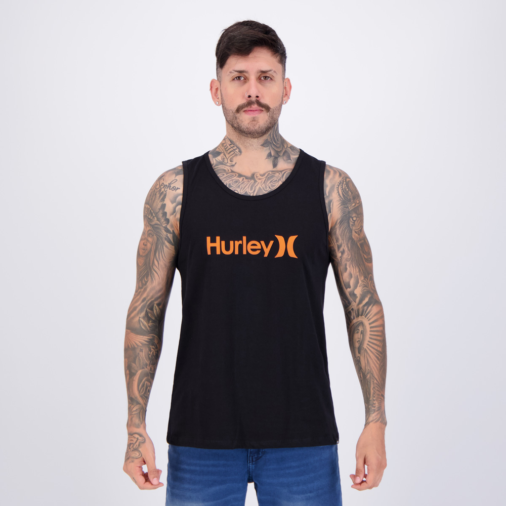 Regata Hurley Silk OO Solid Preta e Laranja Regata Hurley Silk OO Solid Preta e Laranja