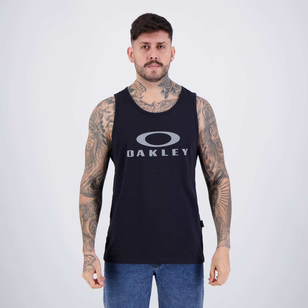 Regata Oakley Bark Tank Preta e Cinza Regata Oakley Bark Tank Preta e Cinza