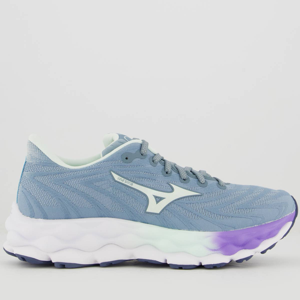 Tênis Mizuno Wave Sky 8 Feminino Cinza e Roxo Tênis Mizuno Wave Sky 8 Feminino Cinza e Roxo