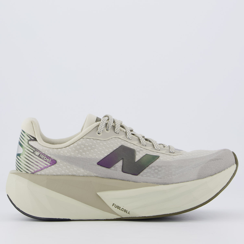 Tênis New Balance Fuelcell Rebel V5 Feminino Cinza e Roxo Tênis New Balance Fuelcell Rebel V5 Feminino Cinza e Roxo