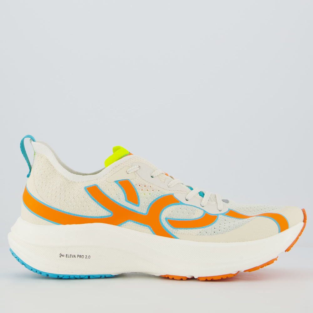 Tênis Olympikus Corre 4 Strava Off White e Laranja Tênis Olympikus Corre 4 Strava Off White e Laranja