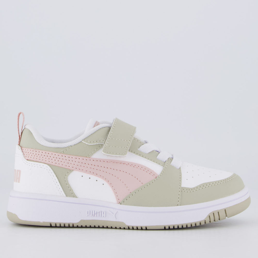 Tênis Puma Rebound V6 LO Juvenil Branco e Bege