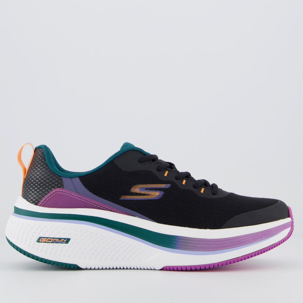 Tênis Skechers Cordona Feminino Preto e Rosa