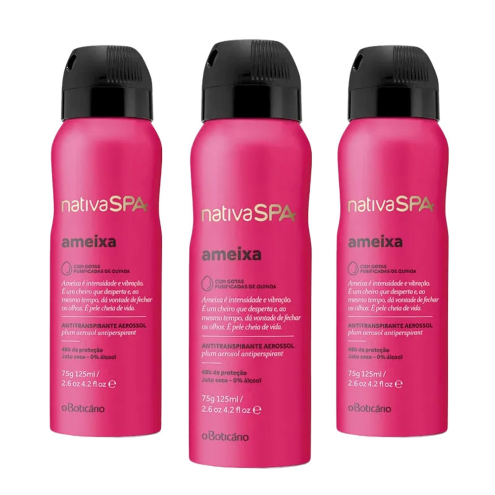 Combo Desodorante Aerosol Antitranspirante Nativa SPA Ameixa 3x75g/125ml Combo Desodorante Aerosol Antitranspirante Nativa SPA Ameixa 3x75g/125ml