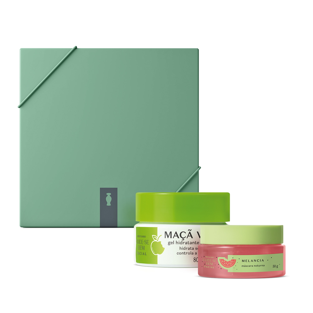Combo Presente Cuide-se Bem Feira: Hidratante Facial Maçã Verde 80g + Máscara Facial Melancia 50g + Caixa Presenteável Combo Presente Cuide-se Bem Feira: Hidratante Facial Maçã Verde 80g + Máscara Facial Melancia 50g + Caixa Presenteável
