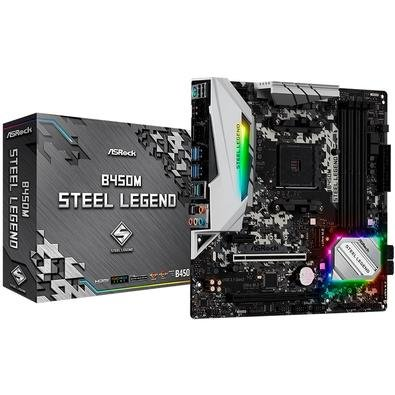 Placa-Mãe ASRock B450M Steel Legend, AMD AM4, mATX, DDR4, Preto - B450M Steel Legend Placa-Mãe ASRock B450M Steel Legend, AMD AM4, mATX, DDR4, Preto - B450M Steel Legend