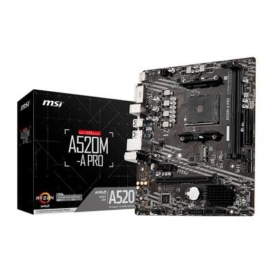 Placa-Mãe MSI A520M-A PRO, AMD AM4, mATX, DDR4, Preto - A520M-A PRO Placa-Mãe MSI A520M-A PRO, AMD AM4, mATX, DDR4, Preto - A520M-A PRO