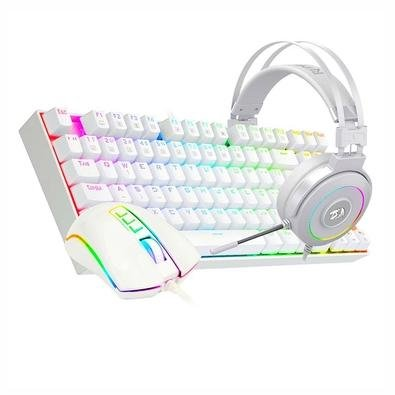 Kit Gamer Redragon RGB, Headset Lamia 2, Drivers 40mm + Teclado Kumara, Switch Outemu Brown, ABNT2 + Mouse Cobra, 12400 DPI, Branco - S125W Kit Gamer Redragon RGB, Headset Lamia 2, Drivers 40mm + Teclado Kumara, Switch Outemu Brown, ABNT2 + Mouse Cobra, 12400 DPI, Branco - S125W