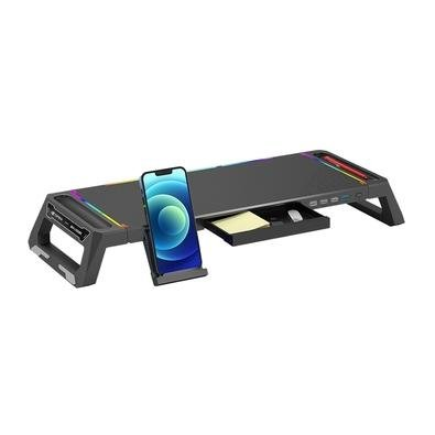 Suporte Base para Monitor C3Tech, RGB, Suporta Até 50kg Dobrado e 20kg Aberto, 1 Saída USB 3.0 e 3 Saídas USB 2.0, Preto - BM-L100BK Suporte Base para Monitor C3Tech, RGB, Suporta Até 50kg Dobrado e 20kg Aberto, 1 Saída USB 3.0 e 3 Saídas USB 2.0, Preto - BM-L100BK
