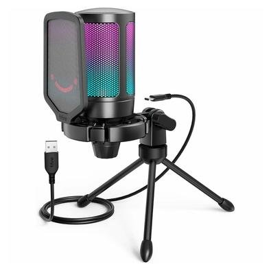 Microfone Gamer Fifine A6V Ampligame RGB, USB Condensador, com Suporte Tripé, PC PS4 PS5, Preto - A6V Microfone Gamer Fifine A6V Ampligame RGB, USB Condensador, com Suporte Tripé, PC PS4 PS5, Preto - A6V