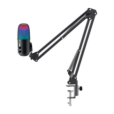 Microfone Gamer Rise Mode Elite 04 RGB, Com Suporte de Mesa, Conexão P3 e USB-C, Plug & Play, Preto - RM-ME-04-B