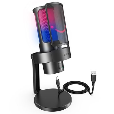 Microfone Gamer Fifine Ampligame A8 Plus RGB, USB, Cardioide e Omni, Preto - A8PLUS Microfone Gamer Fifine Ampligame A8 Plus RGB, USB, Cardioide e Omni, Preto - A8PLUS