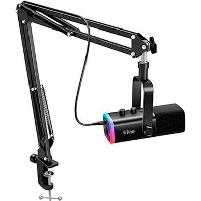 Microfone Dinâmico Gamer Fifine, RGB, Cardióide, USB Tipo-C e XLR, Anti-Ruído, Preto - AM8T Microfone Dinâmico Gamer Fifine, RGB, Cardióide, USB Tipo-C e XLR, Anti-Ruído, Preto - AM8T
