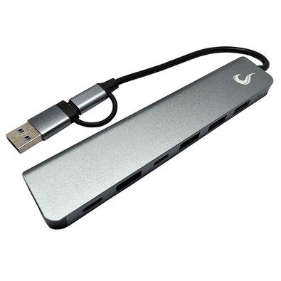HUB Rise Mode 04 USB-C 3.0, 7 em 1, para 4x USB 2.0, 2x USB-C, 1x USB 3.0, Cinza - RM-HUB-04 HUB Rise Mode 04 USB-C 3.0, 7 em 1, para 4x USB 2.0, 2x USB-C, 1x USB 3.0, Cinza - RM-HUB-04