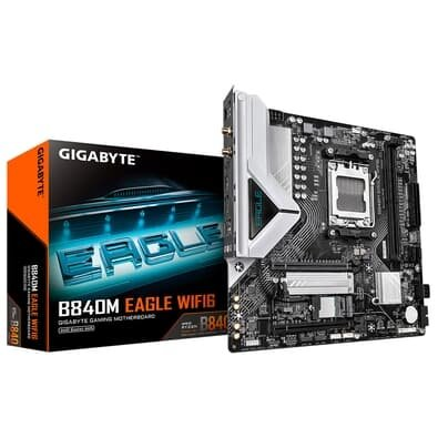 Placa Mãe Gigabyte B840M EAGLE WIFI6, AMD AM5, Micro ATX, DDR5, RGB, Wi-Fi 6, Bluetooth, Preto - B84MELW-00 Placa Mãe Gigabyte B840M EAGLE WIFI6, AMD AM5, Micro ATX, DDR5, RGB, Wi-Fi 6, Bluetooth, Preto - B84MELW-00