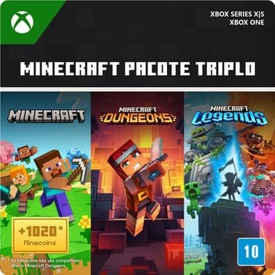 Gift Card Bundle Minecraft: Pacote Triplo - Xbox Series X|S e Xbox One, Digital para Download Gift Card Bundle Minecraft: Pacote Triplo - Xbox Series X|S e Xbox One, Digital para Download