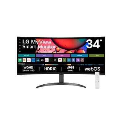 Monitor Smart Curvo LG MyView 34", WQHD, WebOs, ThinQ, Apple AirPlay, Som Integrado - 34SR60QC-B.AWZM