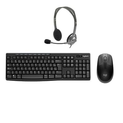 Kit Escritório Logitech - Mouse sem fio M190 Cinza + Teclado sem fio K70 + Headset com fio H111 Kit Escritório Logitech - Mouse sem fio M190 Cinza + Teclado sem fio K70 + Headset com fio H111