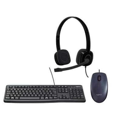 Kit Básico Logitech - Mouse Logitech M90 + Teclado K120 Resistente a Respingos + Headset H151 com Microfone Redutor de Ruído Kit Básico Logitech - Mouse Logitech M90 + Teclado K120 Resistente a Respingos + Headset H151 com Microfone Redutor de Ruído