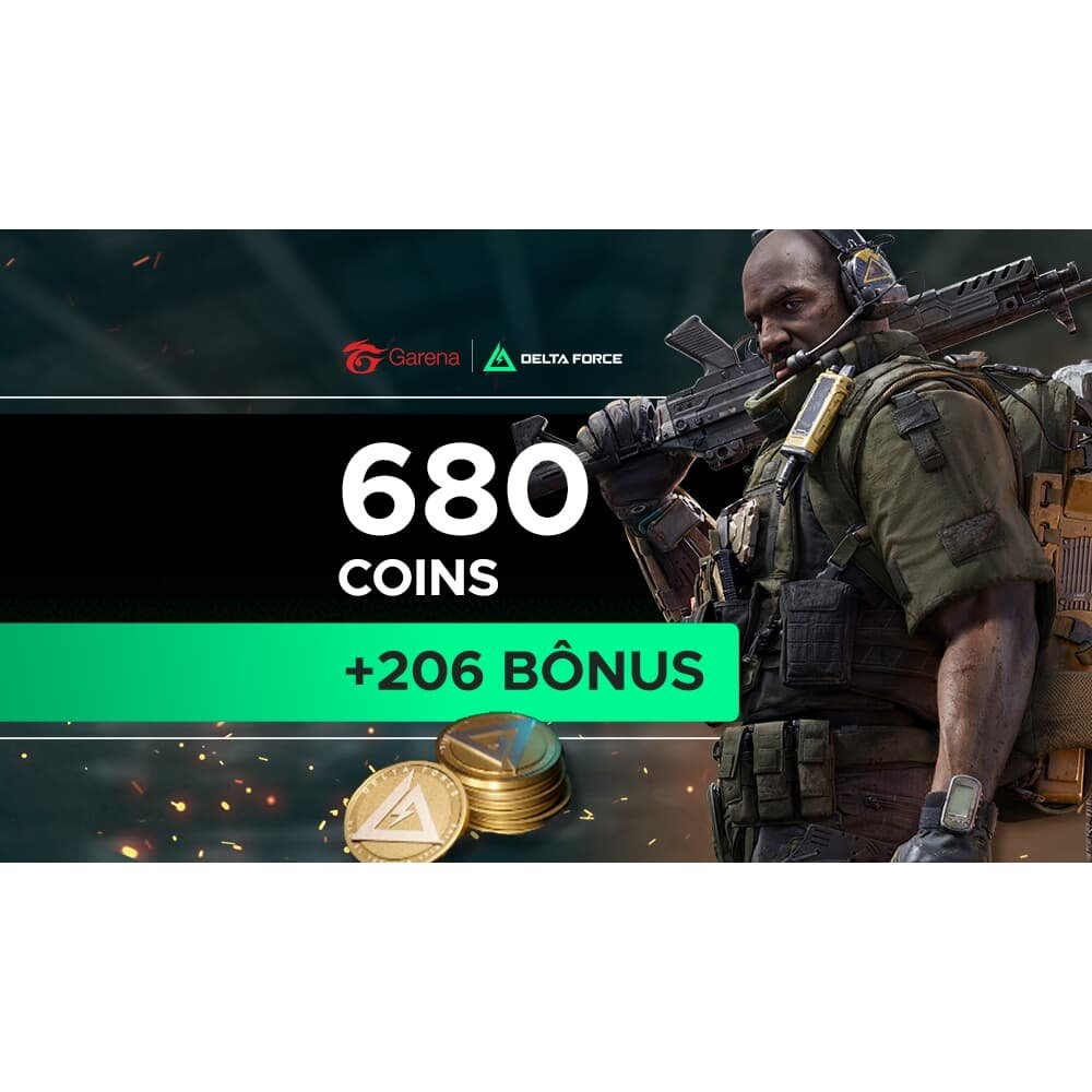 Garena Delta Force - 680 Delta Coins + Bônus de 206 Garena Delta Force - 680 Delta Coins + Bônus de 206