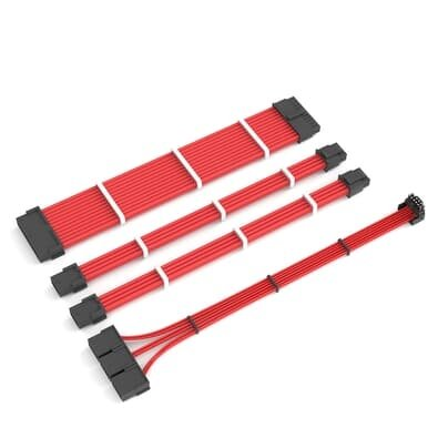 Cabo Extensor de Fonte Sleeved Redragon, 4 em 1, 24p ATX, 2x 4+4p CPU, 3x 8p PCIe para 12VHPWR, Vermelho - RD-GCP07 Cabo Extensor de Fonte Sleeved Redragon, 4 em 1, 24p ATX, 2x 4+4p CPU, 3x 8p PCIe para 12VHPWR, Vermelho - RD-GCP07