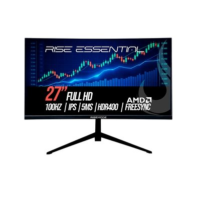 Monitor Gamer Rise Mode Essential 27", FHD, 100Hz, 5ms, IPS, FreeSync, HDR 400, HDMI e VGA, sRGB 99%, Preto - RM-MOG-27F100FH-B