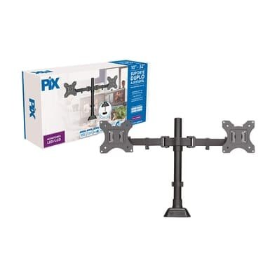 Suporte para 2 Monitores 10" a 32" PIX, Ajustável, Morsa, Preto - PX-DME32d