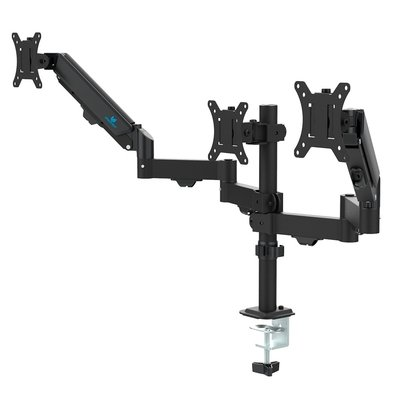 Suporte de Mesa Articulado para 3 Monitores de 17" a 27" Ergofirst, Ajuste com Pistão a Gás, Preto - G16-C036P Suporte de Mesa Articulado para 3 Monitores de 17" a 27" Ergofirst, Ajuste com Pistão a Gás, Preto - G16-C036P