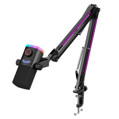 Microfone Dinâmico Gamer Fifine AmpliGame AM8PROT, XLR/USB-C, RGB, Touch Mute, com Braço Articulado - AM8PROT Microfone Dinâmico Gamer Fifine AmpliGame AM8PROT, XLR/USB-C, RGB, Touch Mute, com Braço Articulado - AM8PROT