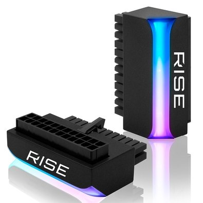 Adaptador Conector para Placa Mãe 24P ATX ARGB 90 Graus de Fonte Rise Mode Aura, Preto - RM-AD24P-FB-ARGB Adaptador Conector para Placa Mãe 24P ATX ARGB 90 Graus de Fonte Rise Mode Aura, Preto - RM-AD24P-FB-ARGB