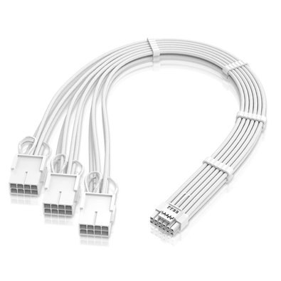 Cabo Extensor de Fonte Rise Mode Sleeved 12VHPWR para 3x PCIE 8pin, PCIE 5.0 16pin, 3x PCIE 8pin, 30cm, Branco - RM-SL-01-12VHPCI-FW Cabo Extensor de Fonte Rise Mode Sleeved 12VHPWR para 3x PCIE 8pin, PCIE 5.0 16pin, 3x PCIE 8pin, 30cm, Branco - RM-SL-01-12VHPCI-FW