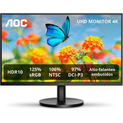 Monitor Profissional AOC 27", 4K, IPS, Adaptive-Sync, HDR 10, Flicker Free, Low Blue Mode, Som Integrado - U27B3A