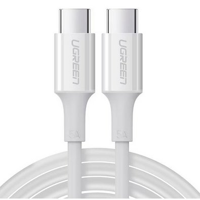 Cabo Tipo C para Tipo C Ugreen, Trançado, PD Fast Charging, 3A, 2m, Branco - UG-35219 Cabo Tipo C para Tipo C Ugreen, Trançado, PD Fast Charging, 3A, 2m, Branco - UG-35219