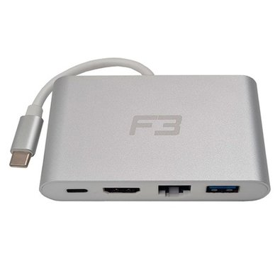 HUB F3 Adaptador USB-C 3.1, 4 em 1, para HDMI 4K, Ethernet, USB 3.0, USB-C - RJ45-JC-TYC-401 HUB F3 Adaptador USB-C 3.1, 4 em 1, para HDMI 4K, Ethernet, USB 3.0, USB-C - RJ45-JC-TYC-401