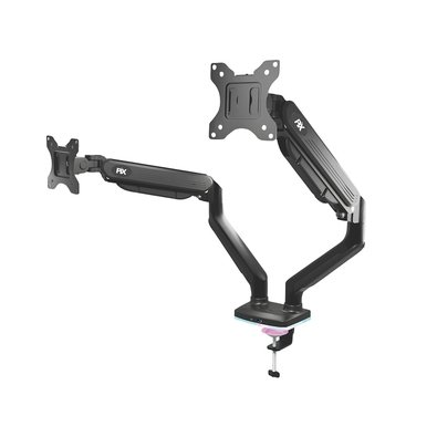 Suporte de Mesa Articulado Gamer para 2 Monitores de 17" a 35" PIX, com Pistão a Gás e HUB USB-C/A, RGB, Preto - PX-GG9-D Suporte de Mesa Articulado Gamer para 2 Monitores de 17" a 35" PIX, com Pistão a Gás e HUB USB-C/A, RGB, Preto - PX-GG9-D